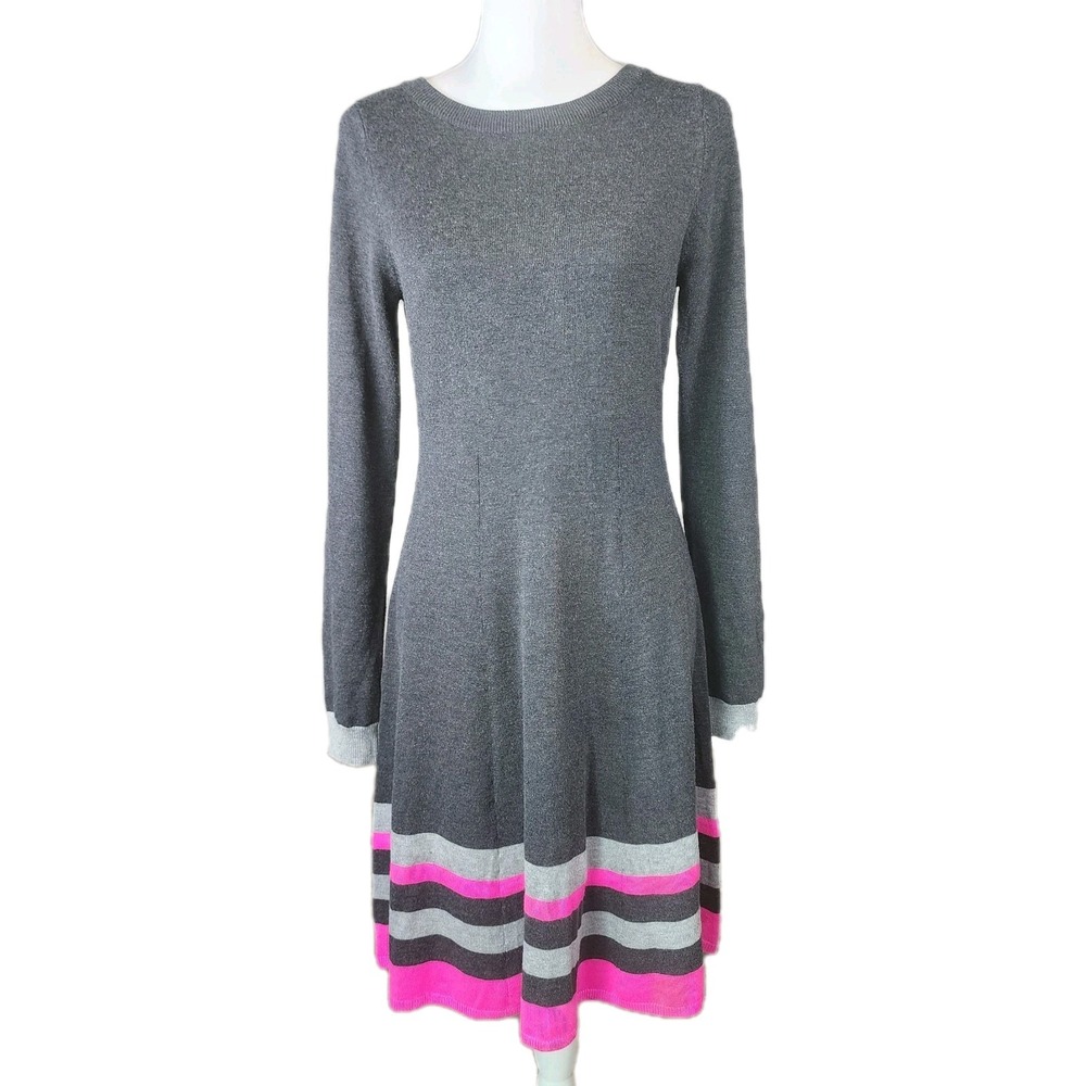 Jessica Howard A-Line Sweater Dress Womens Small‎ Pink Black Knit Career Casual